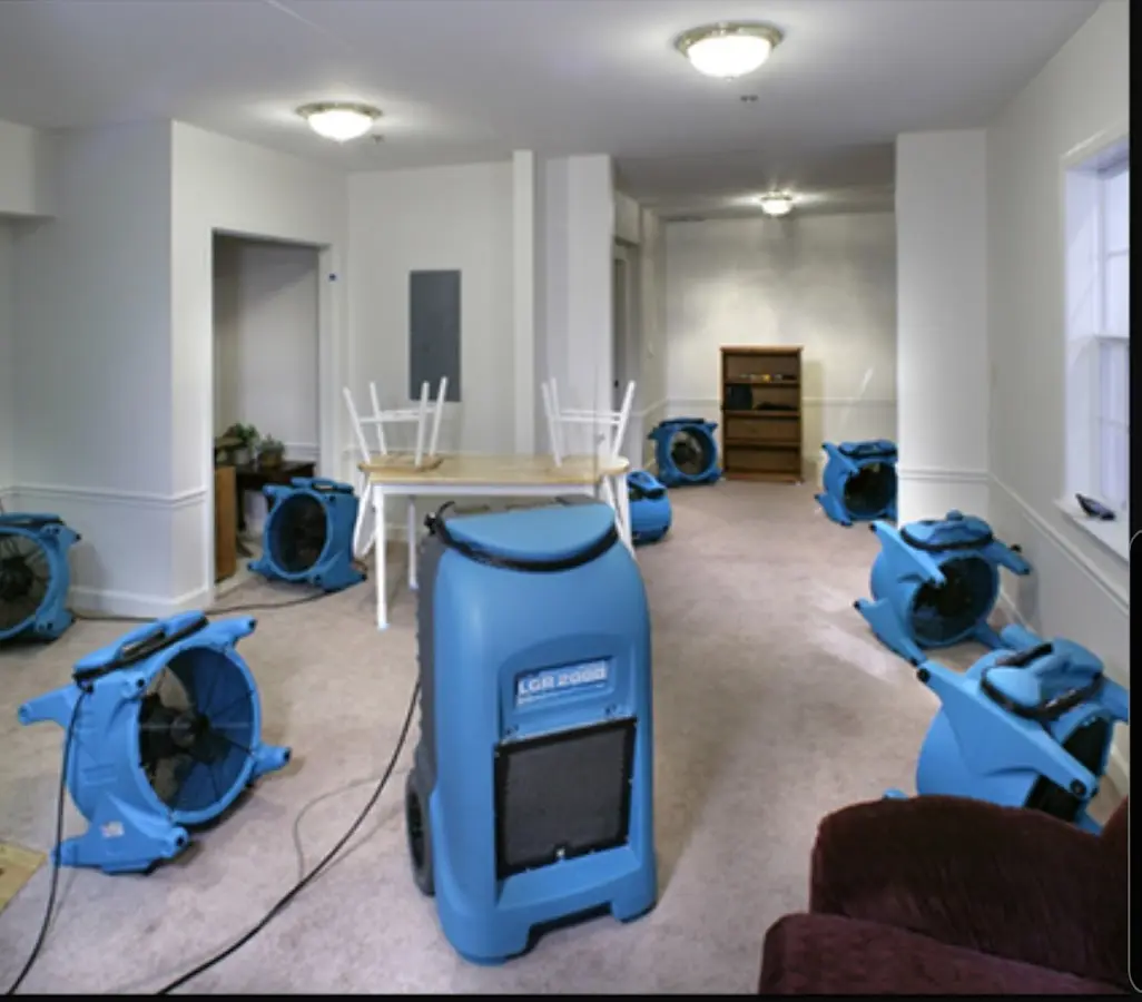 Air movers and dehumidifier setup for Water Damage Restoration in Lynnwood